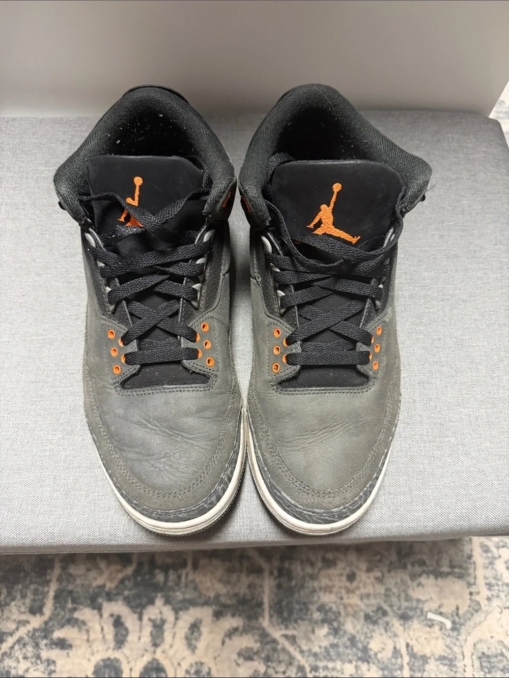 Retro 3 Jordan Men’s Black Sneakers with Orange Jumpman Accents